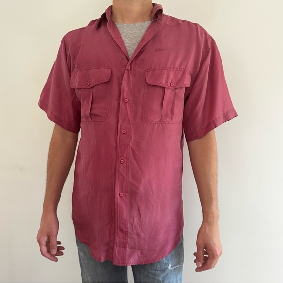 Vintage Tip Top Tailors 100% Silk Pink Safari Shirt - S - Picture 3 of 16
